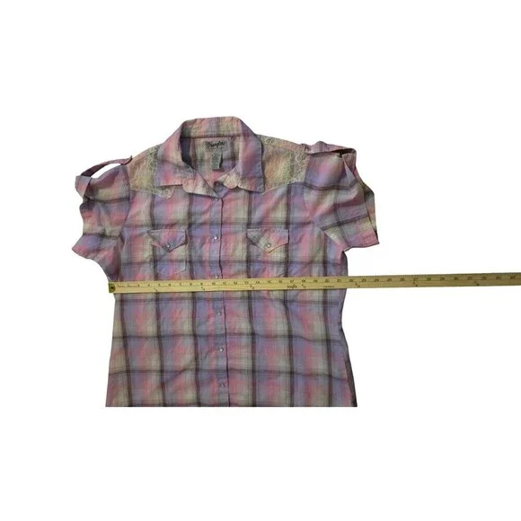 Wrangler Wrancher Plaid Shirt XL Pearl Snap Lace Western Country Rodeo Texas - Picture 6 of 6